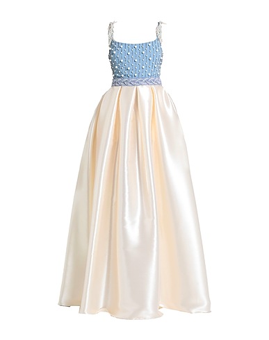 ELISABETTA FRANCHI Langes Kleid RED CARPET Cremeweiß 100% Polyester, Viskose, Plastik, Glas