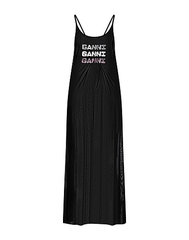 GANNI Vestito lungo Nero 91% Poliammide, 9% Elastan