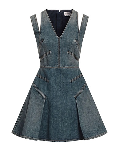 MCQUEEN Denim dress Blue 100% Cotton, Polyester