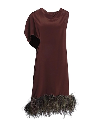 STEPHAN JANSON Midi-Kleid Dunkelbraun 100% Seide, Straussenfedern