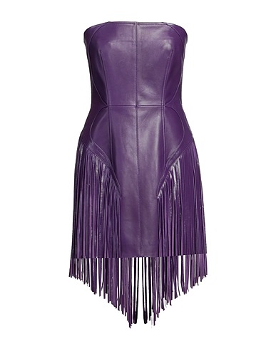VERSACE Sheath dress Purple 100% Lambskin