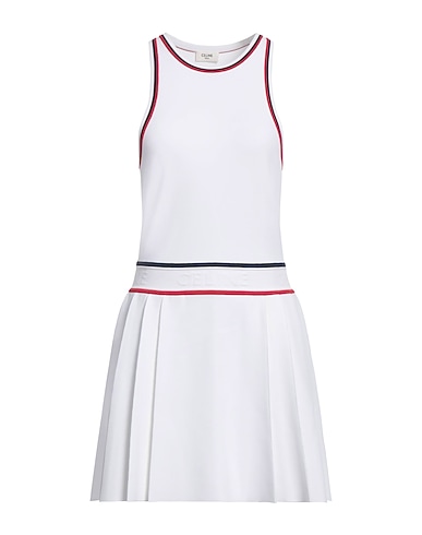 CELINE Pleated dress White 83% Viscose, 17% Polyester