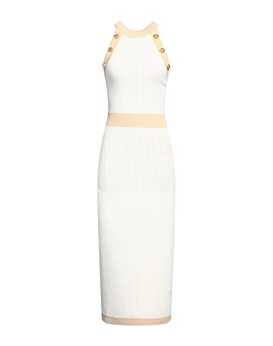 BALMAIN Midi dress Ivory 82% Viscose, 17% Polyester, 1% Metal
