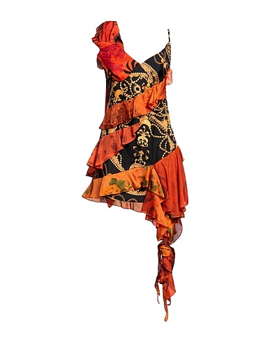 MARINE SERRE Short dress GOLD LINE Orange 100% Silk