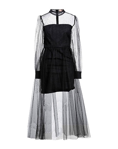 TWINSET Robe longue Noir 100% Polyester, Coton, Élasthanne