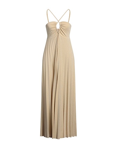 KAOS JEANS Long dress Beige 33% Cotton, 32% Polyester, 15% Polyamide, 15% Metallic Polyester, 5% Elastane