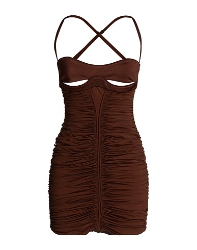 MUGLER Sheath dress Chocolate brown 80% Polyamide, 20% Elastane