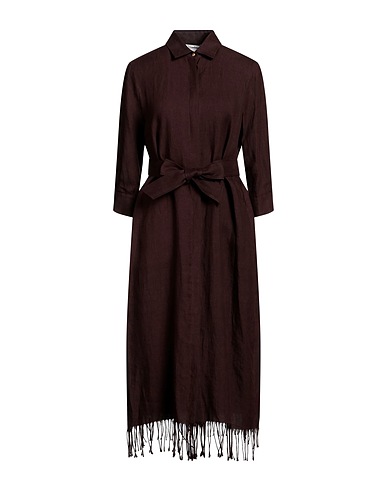 MAX MARA Midi dress Chocolate brown 100% Linen