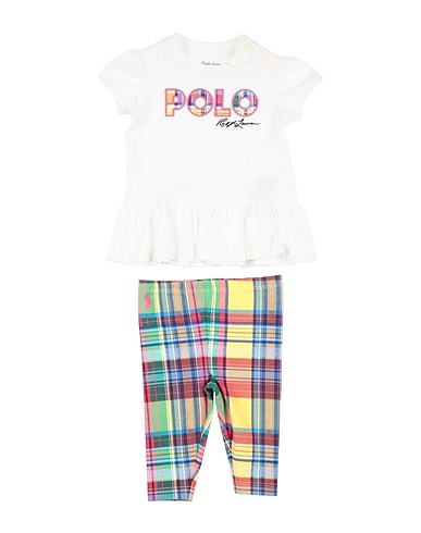POLO RALPH LAUREN Baby co-ord  Logo Jersey Tee & Plaid Legging Set
 White 100% Cotton