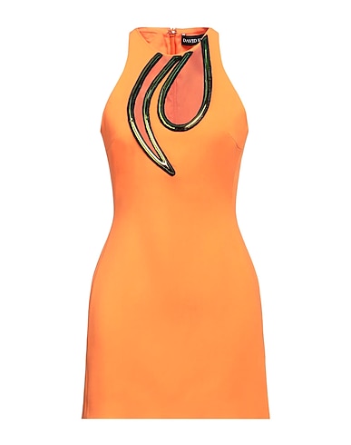 DAVID KOMA Sheath dress Orange 52% Acetate, 45% Viscose, 3% Elastane, Vinyl