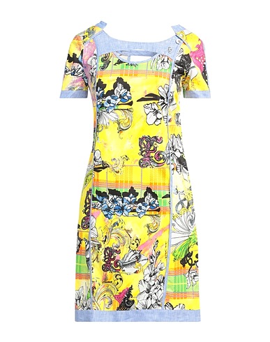 ELISA CAVALETTI by DANIELA DALLAVALLE Short dress Yellow 97% Cotton, 3% Elastane, Linen, Polyester, Metal