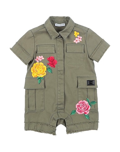 DOLCE&GABBANA Baby jumpsuit  Military green 97% Cotton, 3% Elastane, Viscose, Polyester, Zamak