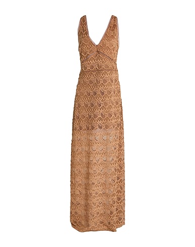 GUESS Long dress Camel 54% Nylon, 40% Cotton, 6% Elastane