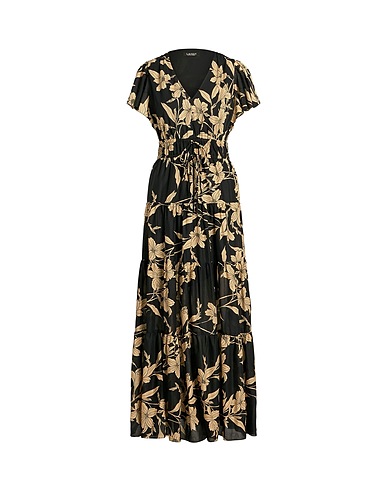 LAUREN RALPH LAUREN Long dress  FLORAL COTTON VOILE TIERED MAXIDRESS 
 Black 100% Cotton