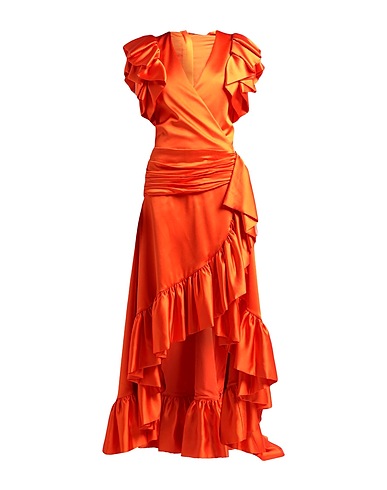 BALMAIN Long dress Orange 100% Viscose, Cotton