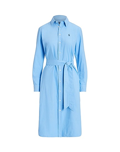 POLO RALPH LAUREN Midi dress  BELTED COTTON OXFORD SHIRTDRESS 
 Light blue 100% Cotton