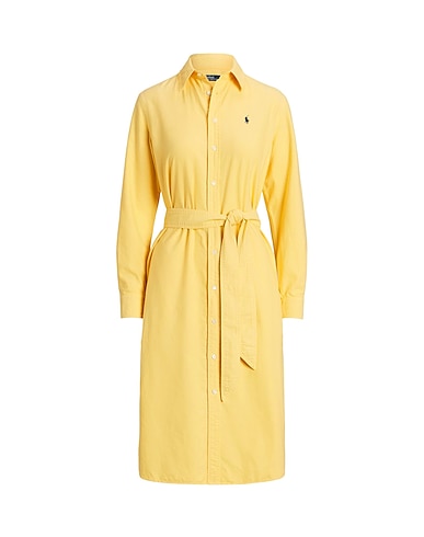 POLO RALPH LAUREN Midi dress  BELTED COTTON OXFORD SHIRTDRESS 
 Yellow 100% Cotton