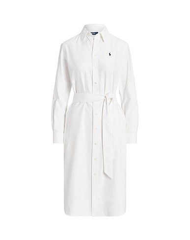 POLO RALPH LAUREN Midi dress  BELTED COTTON OXFORD SHIRTDRESS 
 White 100% Cotton