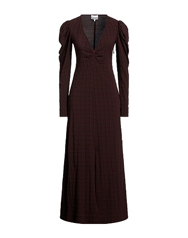 GANNI Long dress Dark brown 51% Recycled polyester, 43% Polyamide, 6% Elastane