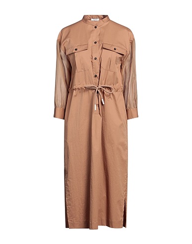 PESERICO Midi dress Brown 97% Cotton, 3% Elastane, Silk