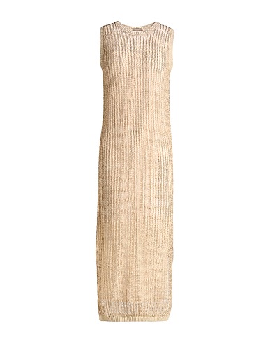 PESERICO Midi dress Beige 51% Linen, 37% Polyester, 10% Metallic fiber, 2% Polyamide