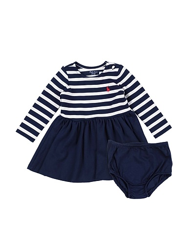 POLO RALPH LAUREN Babykleid Striped Stretch Ponte Dress & Bloomer
 Nachtblau 69% Polyester, 29% Viskose, 2% Elastan