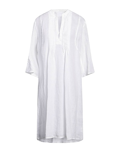 120% LINO Midi-Kleid Weiß 100% Leinen
