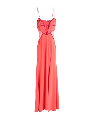AMEN Long dress Coral 96% Polyester, 4% Elastane, Polyamide