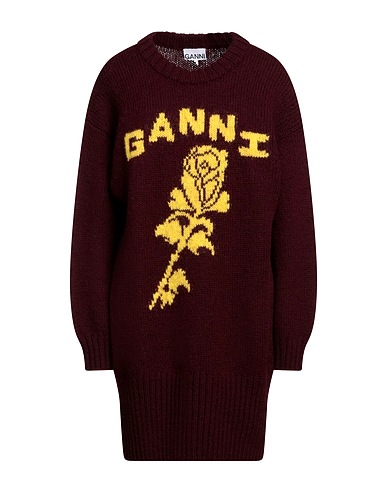 GANNI Short dress Chocolate brown Wool