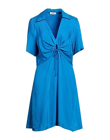 SANDRO Kurzes Kleid Blau 74% Viskose, 26% Leinen