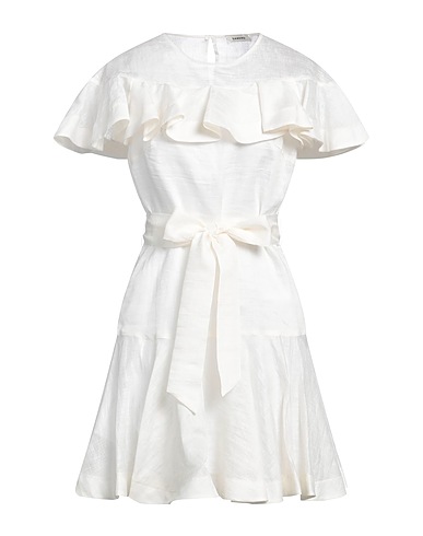 SANDRO Pleated dress Off white 86% Linen, 14% Polyester