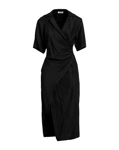 SANDRO Midi dress Black 52% Viscose, 48% Linen