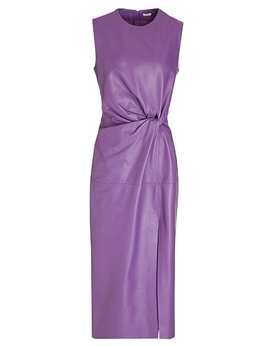 8 by YOOX Midi dress LEATHER DRAPE & KNOT PENCIL MIDI DRESS
 Purple 100% Lambskin