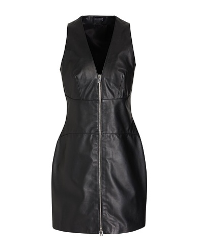 8 by YOOX Sheath dress LEATHER FULL ZIP-UP FRONT MINI DRESS
 Black 100% Lambskin