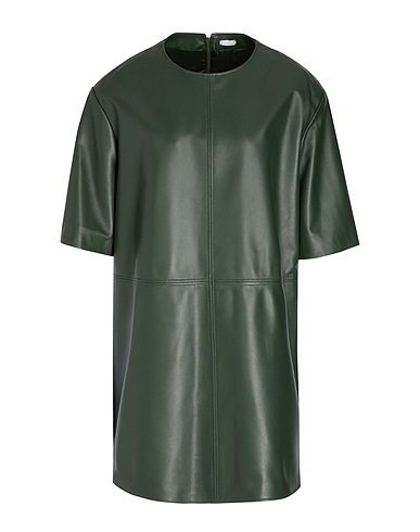 8 by YOOX Short dress LEATHER S/SLEEVE MINI DRESS
 Dark green 100% Lambskin