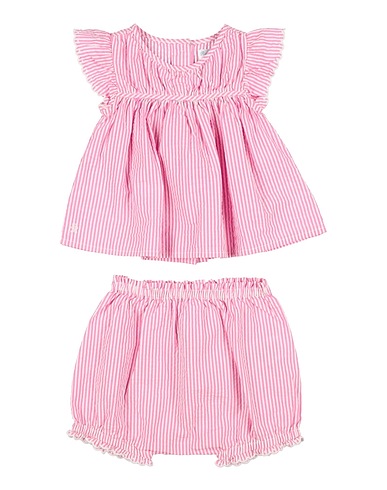 POLO RALPH LAUREN Vestido para bebé  Striped Seersucker Top & Bloomer Set
 Pink 100% Cotton