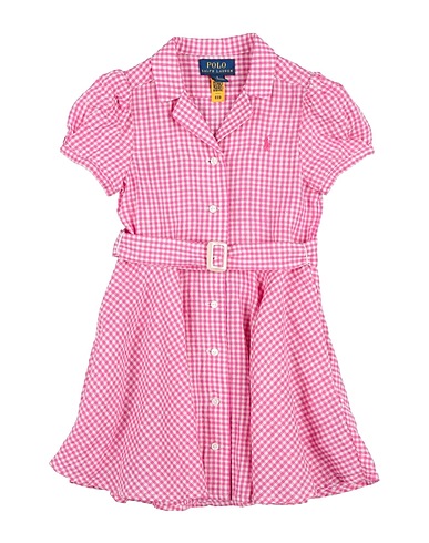 POLO RALPH LAUREN Dress Belted Gingham Linen Dress
 Fuchsia 100% Linen