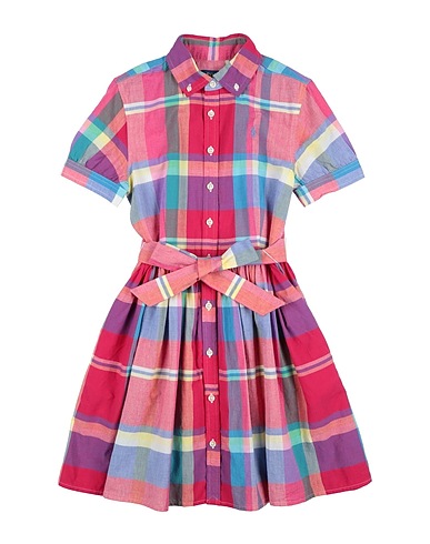 POLO RALPH LAUREN Dress Cotton Madras Shirtdress
 Fuchsia 100% Cotton