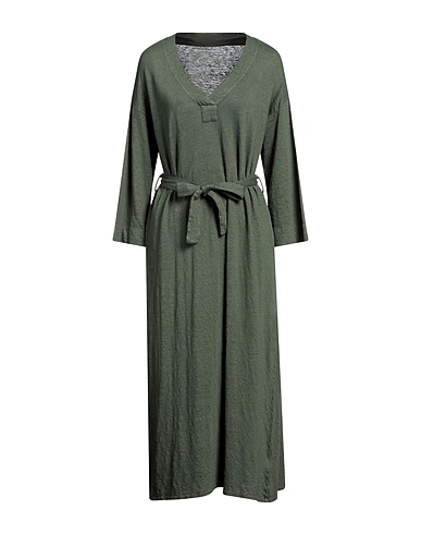 MAJESTIC FILATURES Midi dress Dark green 94% Linen, 6% Elastane