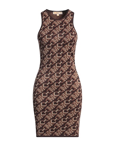 MICHAEL MICHAEL KORS Sheath dress Dark brown 63% Recycled viscose, 20% Nylon, 14% Polyester, 3% Elastane