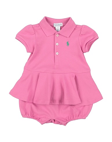 POLO RALPH LAUREN Body bébé STRETCH MESH PEPLUM POLO SHORTALL
 Rose 98% Coton, 2% Élasthanne