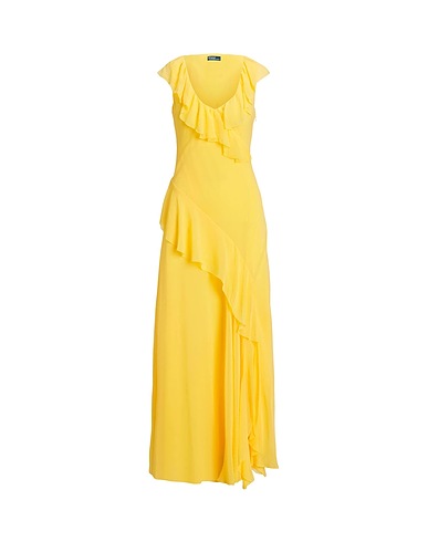 POLO RALPH LAUREN Long dress RUFFLE-TRIM GEORGETTE MAXIDRESS
 Yellow 100% Recycled polyester