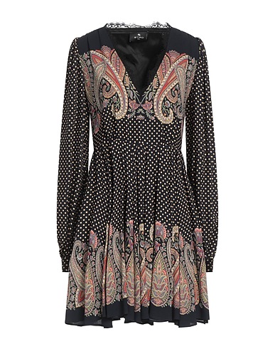 ETRO Pleated dress Midnight blue 97% Viscose, 3% Elastane, Cotton, Polyamide