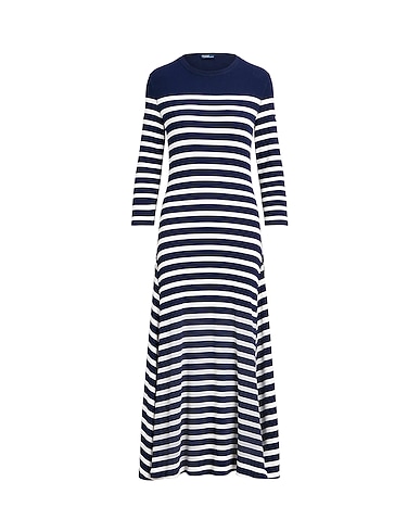 POLO RALPH LAUREN Long dress STRIPED WAFFLE-KNIT DRESS
 Navy 59% Modal, 39% Cotton, 2% Elastane