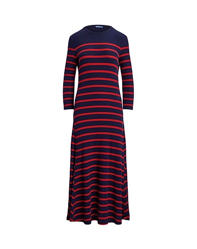 POLO RALPH LAUREN Long dress STRIPED WAFFLE-KNIT DRESS
 Red 59% Modal, 39% Cotton, 2% Elastane