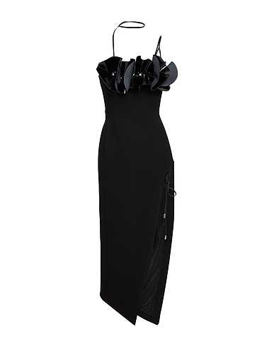 DAVID KOMA Midi dress Black 100% Virgin Wool, Leather