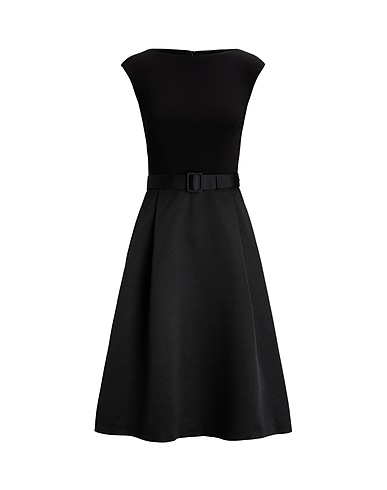 LAUREN RALPH LAUREN Midi dress BELTED FAILLE & JERSEY COCKTAIL DRESS
 Black 100% Polyester