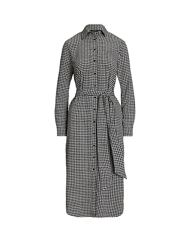 LAUREN RALPH LAUREN Midi dress HOUNDSTOOTH BELTED CREPE SHIRTDRESS
 Black 100% Recycled polyester