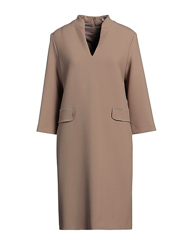 PESERICO Midi dress Khaki 64% Polyester, 27% Viscose, 6% Cotton, 3% Elastane, Silk