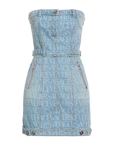 VERSACE Denim dress 100% Cotton, Calfskin